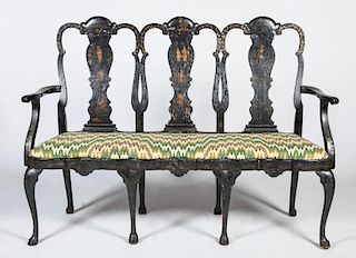 DUTCH ROCOCO BLACK LACQUER AND PARCEL-GILT TRIPLE-CHAIR-BACK SETTEE