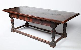 BAROQUE STYLE STAINED FRUITWOOD REFRECTORY TABLE