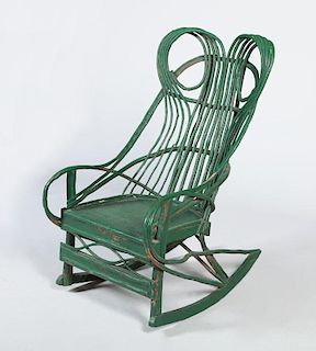 GREEN-PAINTED WILLOW ROCKING CHAIR