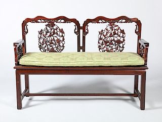CHINESE CARVED HARDWOOD BENCH