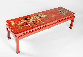 CHINESE RED LACQUER AND PARCEL-GILT LOW TABLE
