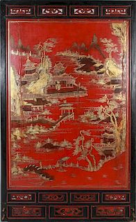 CHINESE RED LACQUER AND PARCEL-GILT PANEL