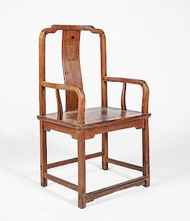 CHINESE CARVED HARDWOOD ARMCHAIR