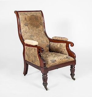 VICTORIAN CARVED MAHOGANY LIBRARY CHAIR