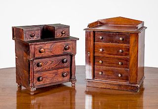 TWO VICTORIAN MAHOGANY MINIATURE CHESTS OF DRAWERS