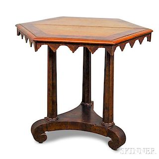 Gothic Revival Mahogany and Satinwood Veneer Center Table