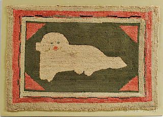 Mounted Hooked Rug of a White Dog