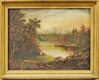 American School, 19th Century       Autumn Landscape with Lake.