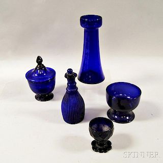 Five Cobalt Glass Items