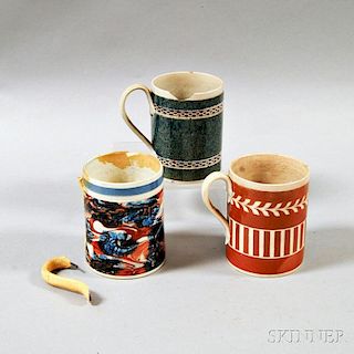 Three Creamware Half-pint Mugs