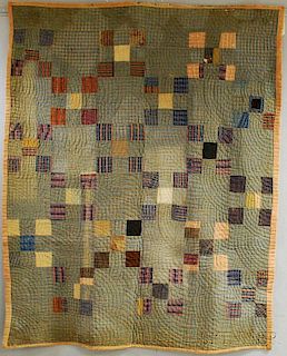 Pieced Wool "Nine Patch" Linsey-woolsey Quilt