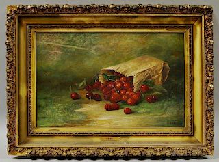 E.M. Kelley (American, 19th Century)       Still Life with Bag of Cherries.
