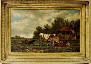 Attributed to Sara North (American, 19th Century)      Landscape with Cattle by a Farm