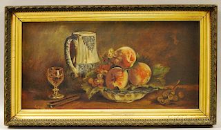 American School, 20th Century       Still Life with Fruit and Pitcher.