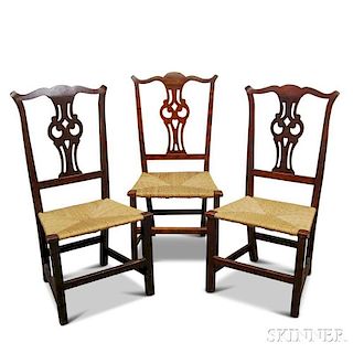 Set of Three Chippendale Stained Maple Side Chairs
