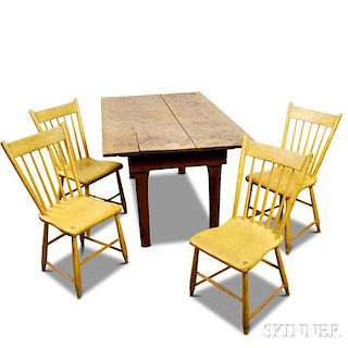 Country Table and a Set of Four Painted Windsor Chairs