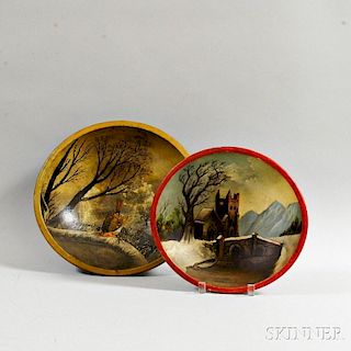 Two Paint-decorated Turned Wood Bowls