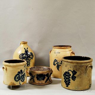 Five Cobalt-decorated Stoneware Vessels