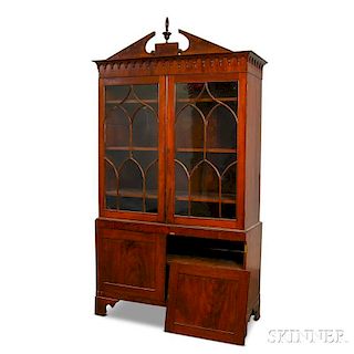 Federal-style Glazed Mahogany Two-piece Cabinet