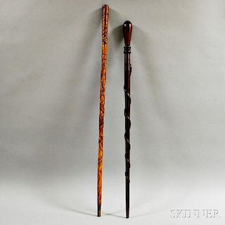 Two Serpent-carved Folk Art Canes