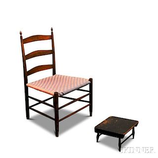 Shaker "4" Production Maple Side Chair and Shaker Black-painted Footstool.
