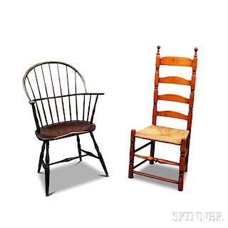 Painted Sack-back Windsor Chair and a Maple Ladder-back Side Chair