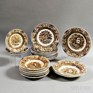 Twenty-four Pieces of G.L. Ashworth & Bros. "American Marine" Transfer-decorated Tableware.