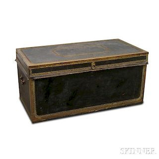 Chinese Export Brass-bound Leather and Camphorwood Trunk