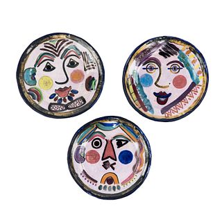 (3) Set of Jeanine Bradfield Terracotta Pottery Plates