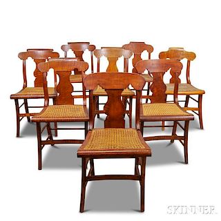 Assembled Set of Eight Country Tiger and Bird's-eye Maple Side Chairs