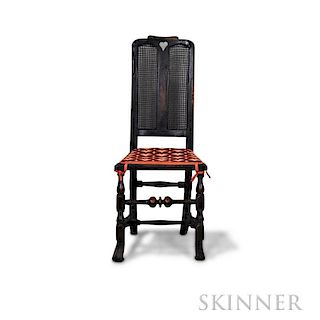 William and Mary Black-painted Caned Side Chair