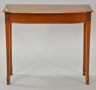 Margolis mahogany Federal style console/hall table having D shaped top over conforming frieze, all set on stop fluted square tapered...