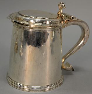 Lambert  English silver tankard cover with scrolled lift and large scrolled handle, marked Lambert Coventry St. London (slight dent ...