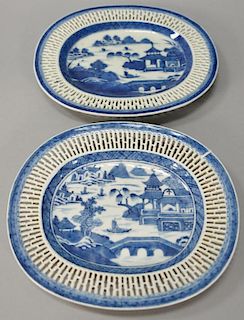 Pair of Canton oval reticulated plates. 8 1/4" x 6 1/2" Provenance: Being sold to benefit the Rockfall Foundation, Middletown, Co...