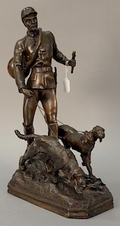 After Charles Valton 
Fox Hunt with man and two dogs 
bronze recast 
marked: C. Valton 
ht. 23 in.; wd. 13 1/2 in.