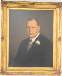 Charles J. Fox (20th Century) 
Portrait of Robert Struthers (1878-1951) 
oil on canvas 
marked on cut out piece of canvas on verso: ...