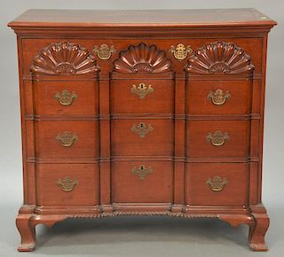 Margolis mahogany four drawer chest with block and triple shell carved front set on ogee feet, signed Margolis with Nathan Margolis ...