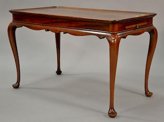 Margolis Queen Anne style mahogany cocktail table with pull out candle slides on each end. 
ht. 20 in.; top: 32" x 18"