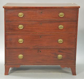 Federal mahogany four drawer chest on cut out bracket feet. circa 1800. 
ht. 37 in.; case wd. 38 in.; dp. 18 in.