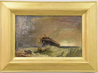 Oil on canvas 
Shipwreck at Night 
unsigned 
19th century  
12" x 18" 

Provenance: Property from Credit Suisse's Americana Collection