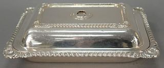 English silver covered vegetable dish with gardrooned edge and shell corners (no handle). lg. 11"; 46.9 t oz.