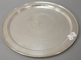 Tiffany sterling silver round tray, monogrammed Weizmann Institute of Science, marked Tiffany & Co., N.Y. 
dia. 15 in.; 35.3 t oz.