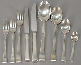 Continental silver flatware set, Czechoslavakian circa 1930, designer Franz Bibus and John F.B., 120 total pieces including 11 dinne...