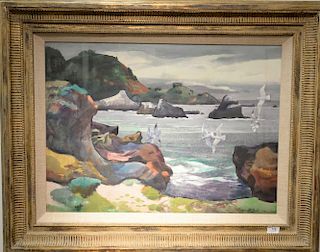 Millard Sheets (1907-1989) 
Rocks of Lobos 1980 
watercolor 
signed lower right: Millard Sheets 1980 
titled and marked on verso: Mi...