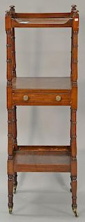 George III mahogany etagere with three shelves and one drawer all on turned legs.  
ht. 53 in.; 18" x 18"