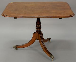 Regency mahogany tilt top breakfast table. 
ht. 28 in.; top: 33 1/2" x 40 1/4"