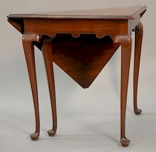 Margolis mahogany Queen Anne style corner drop leaf table. 
ht. 26 in.; open: 34" x 34"