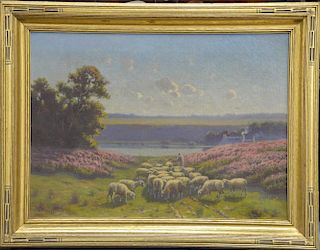Hiram Peabody Flagg (1859-1937)  Shepherd and His Flock  oil on canvas