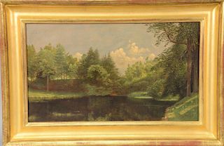 Nelson Augustus Moore (1824-1902) 
Landscape with Pond 
oil on canvas 
signed lower right: NA Moore 96 
relined 
14" x 24"