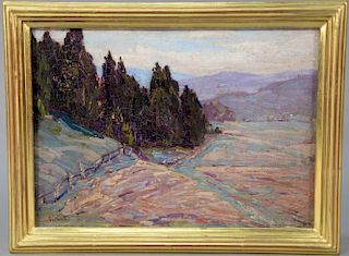 Gustave Cimiotti (1875-1969) 
Spring Farm Landscape 
oil on board 
signed lower left: Cimiotti 
7 1/2" x 10 1/2"